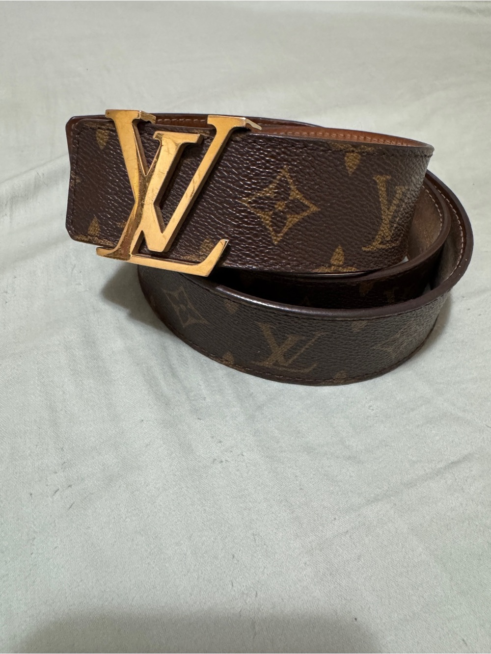 Louis Vuitton Brown Monogram Belt with Gold LV Buckle